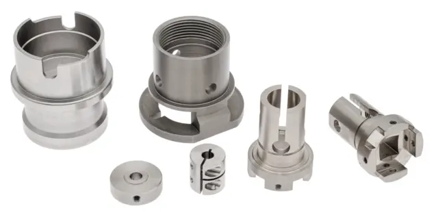 Machined metal parts for medical use.