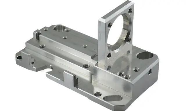 Complex CNC machined metal base and mounting bracket for life science equipment.