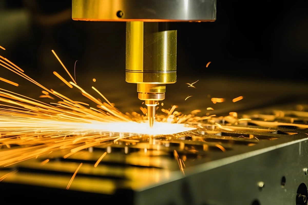 High precision CNC laser cutting in sheet metal fabrication workshop