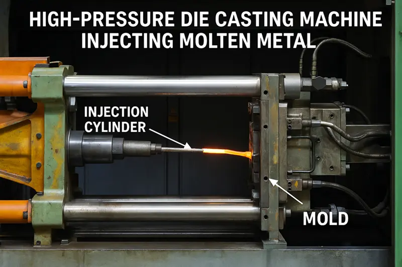 High-pressure die casting machine injects molten metal