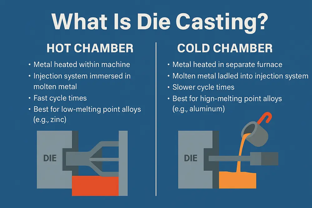 Hot chamber die casting and cold chamber die casting