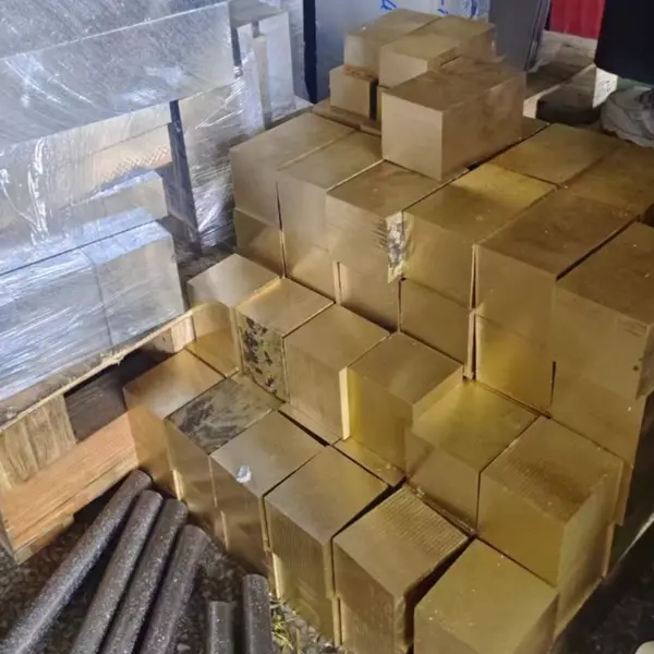 Close-up of brass alloy material with its yellowgold appearance and smooth surface.