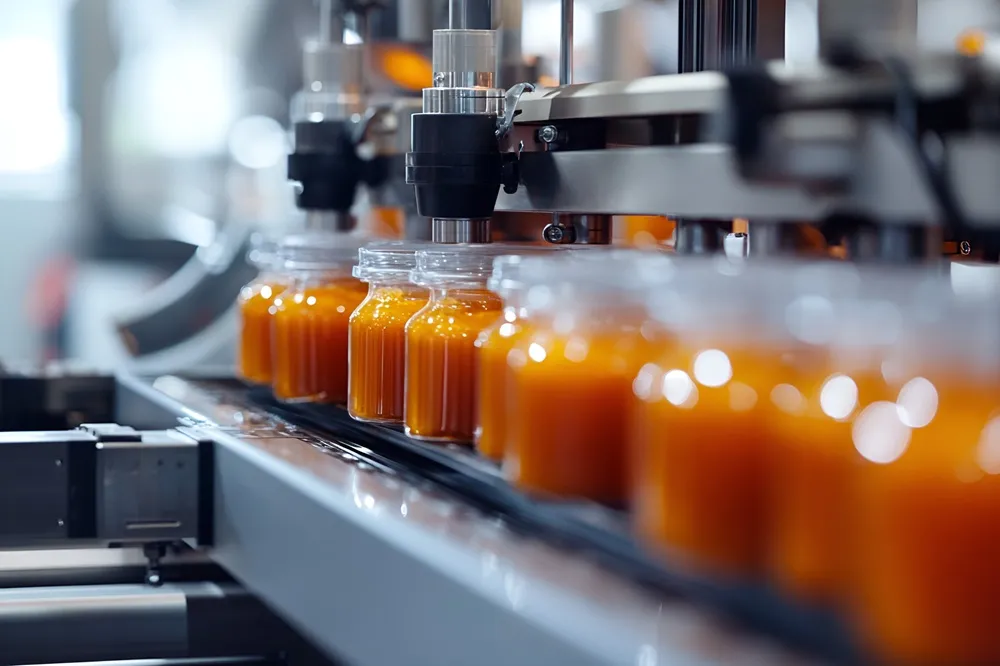 Close-up of a CNC-machined 316L stainless steel filling nozzle with smooth hygienic surface