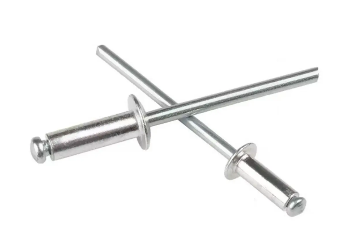 cross-section of blind rivet showing mandrel pulling to expand rivet body from one side