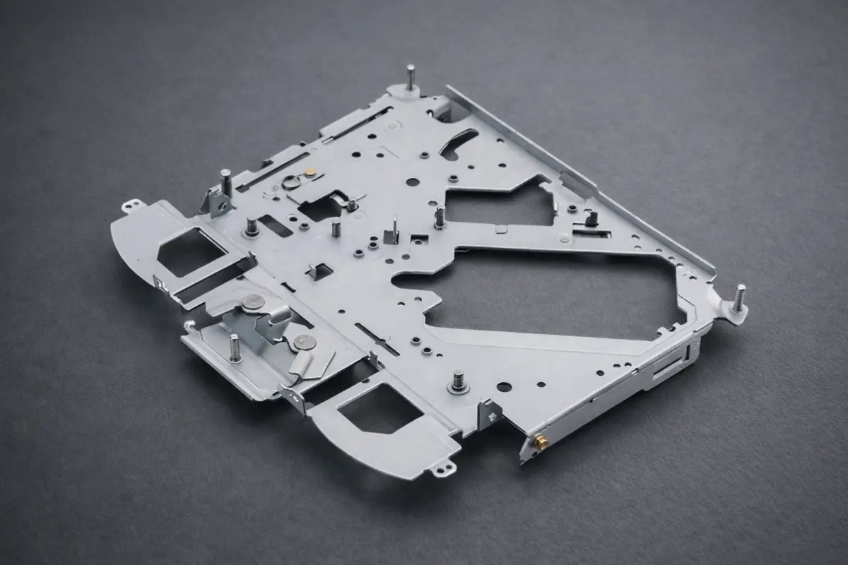 miniature rivets securing electronic circuit board inside compact housing