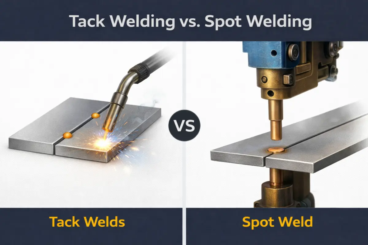 comparison of tack welding using a MIG torch versus spot welding with resistance clamp electrodes