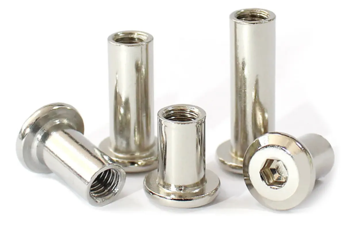 threaded rivet nut installed in thin sheet metal to provide permanent internal threads