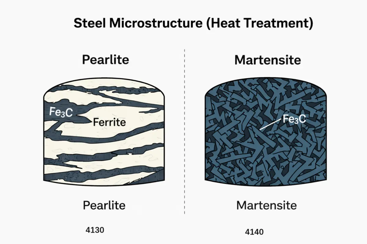 Comparison chart of 4130 and 4140 alloy steel composition showing carbon and chromium differences