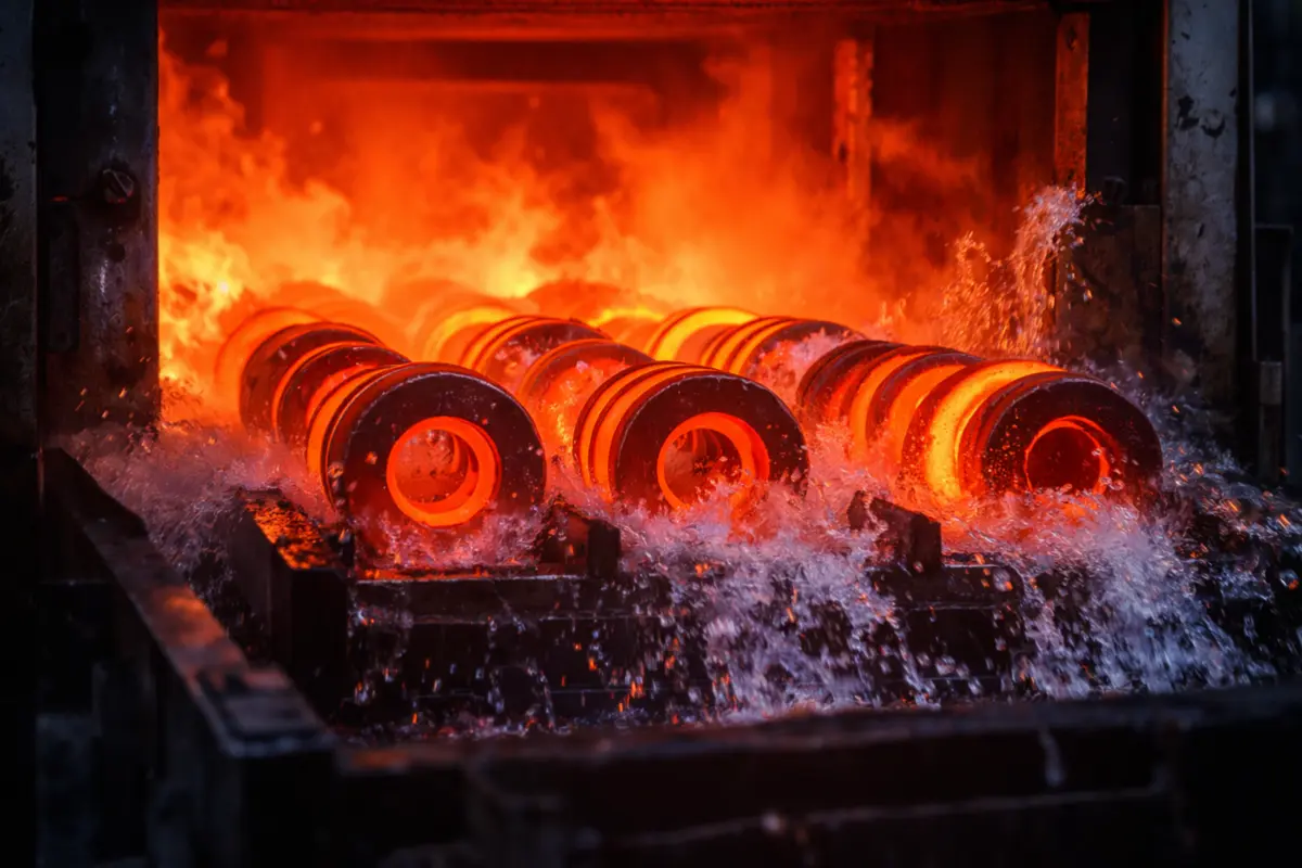 Steel parts undergoing heat treatment process to show hardness differences between 4130 and 4140