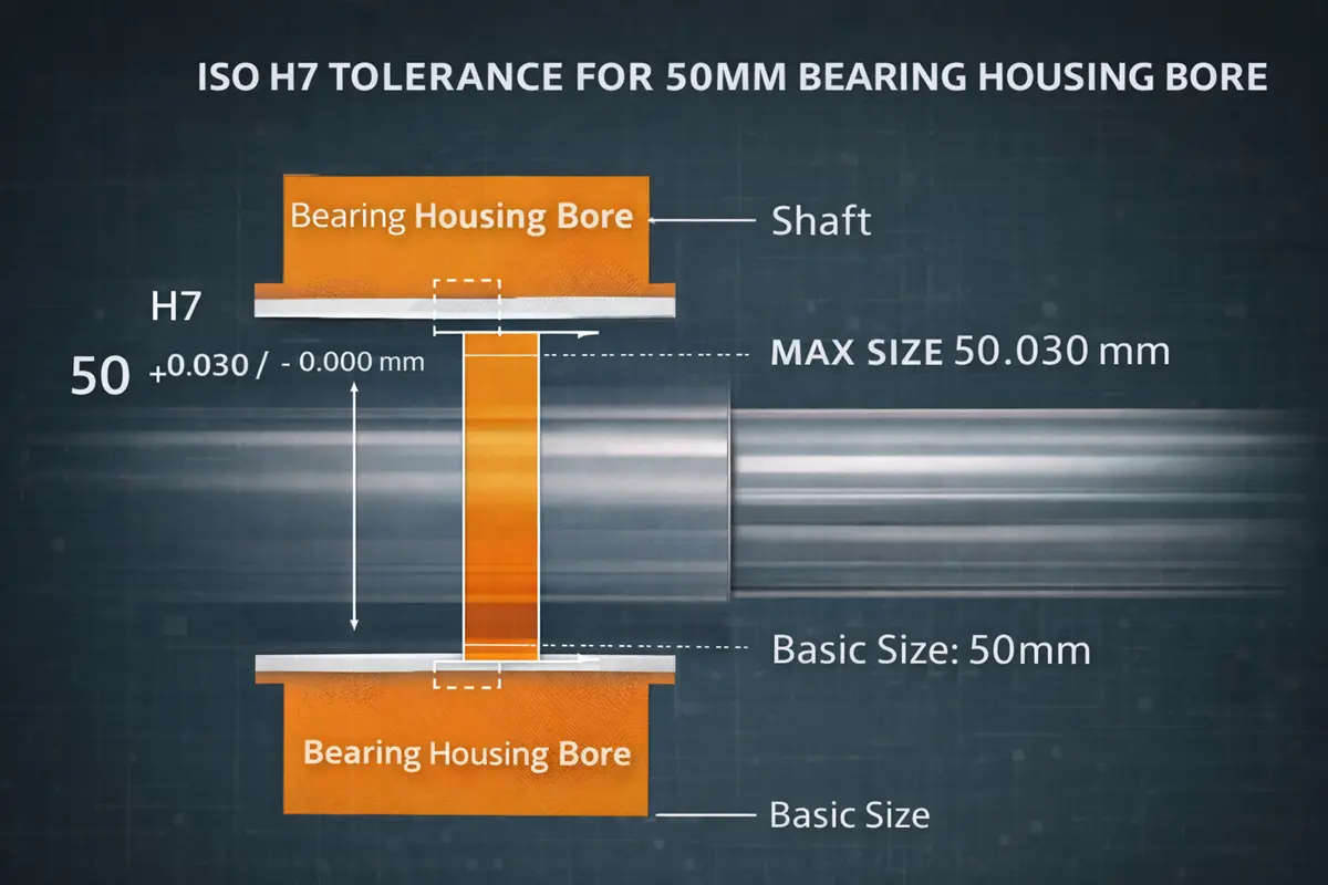 ISO H7 tolerance for a 50mm bearing housing bore