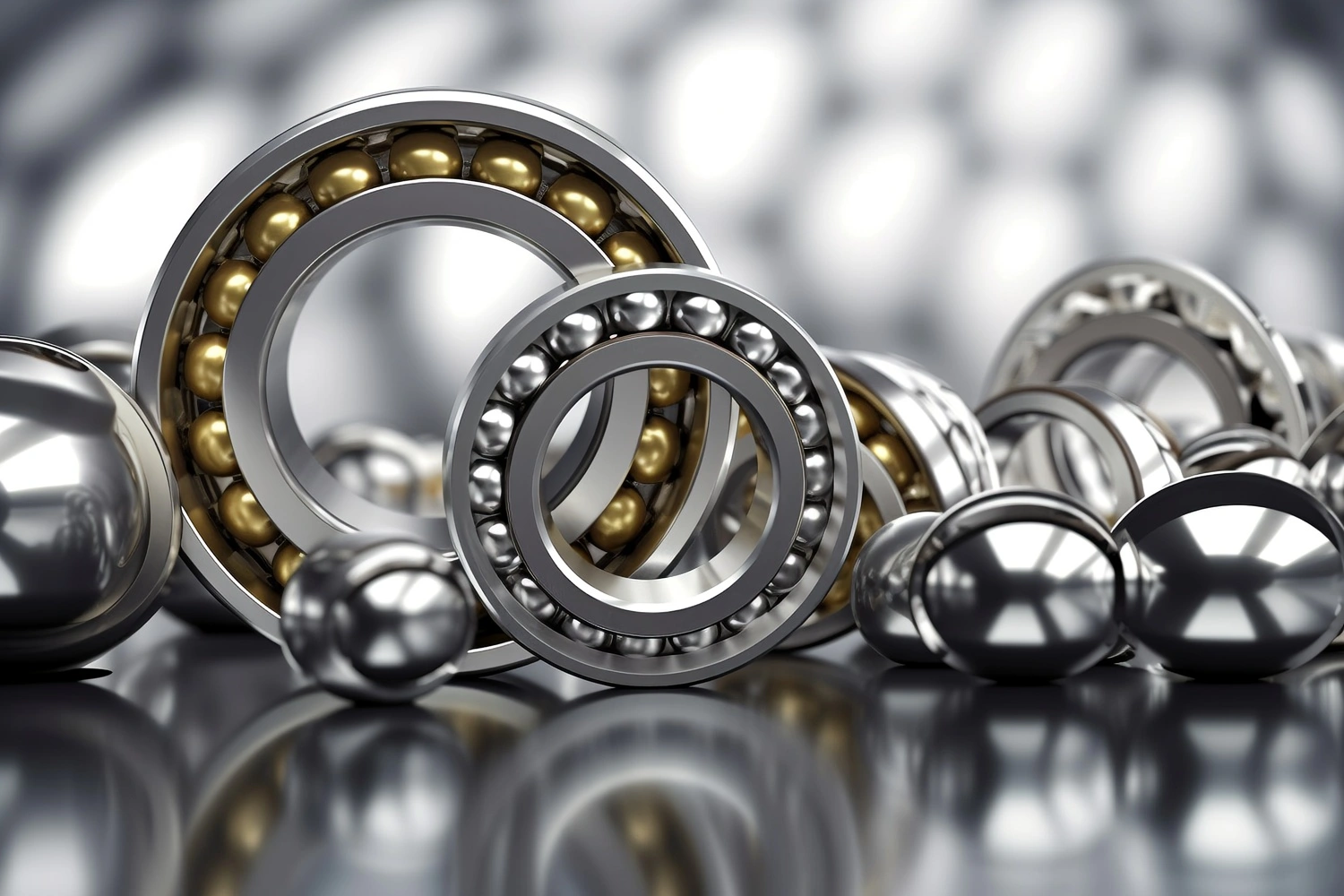 bronze, stainless steel and titanium bearing components side-by-side