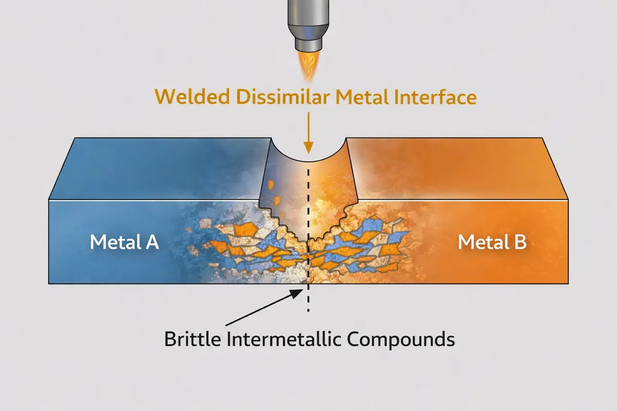 schematic of brittle intermetallic compounds forming at welded dissimilar metal interface