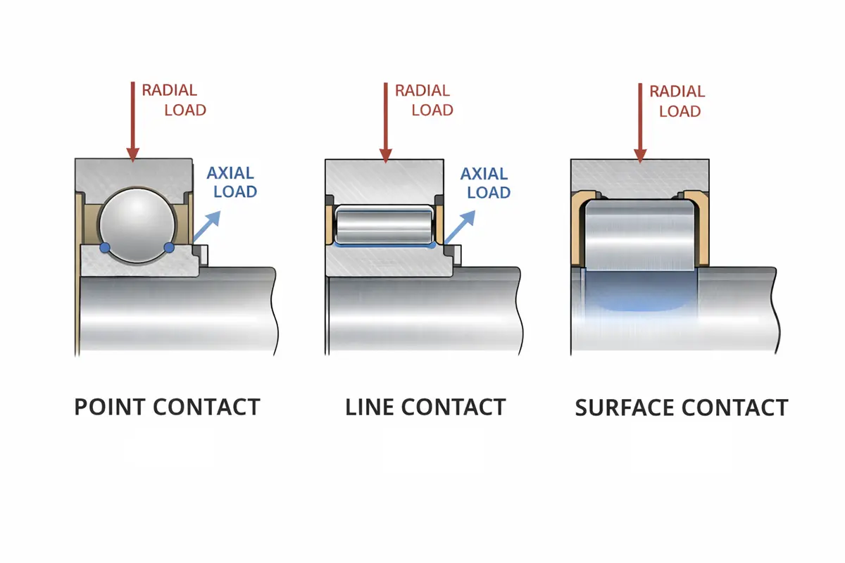 point, line, and surface contact in bearings