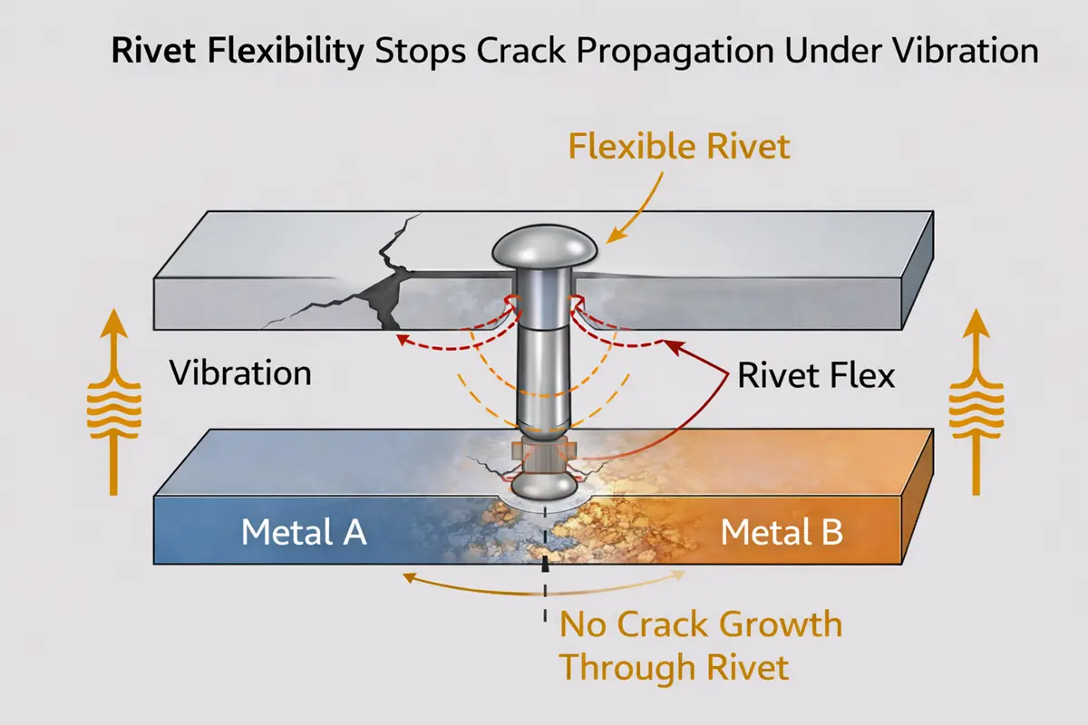 how rivet flexibility stops crack propagation under vibration