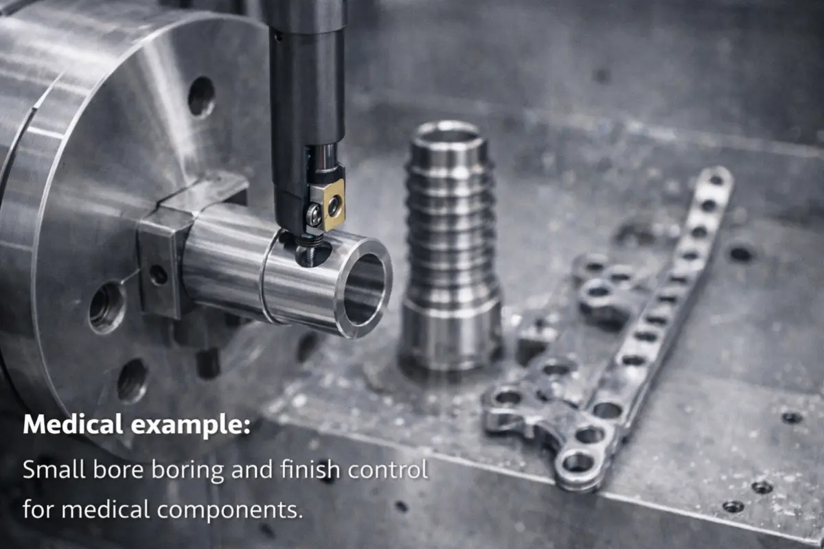 small bore boring and finish control for medical components
