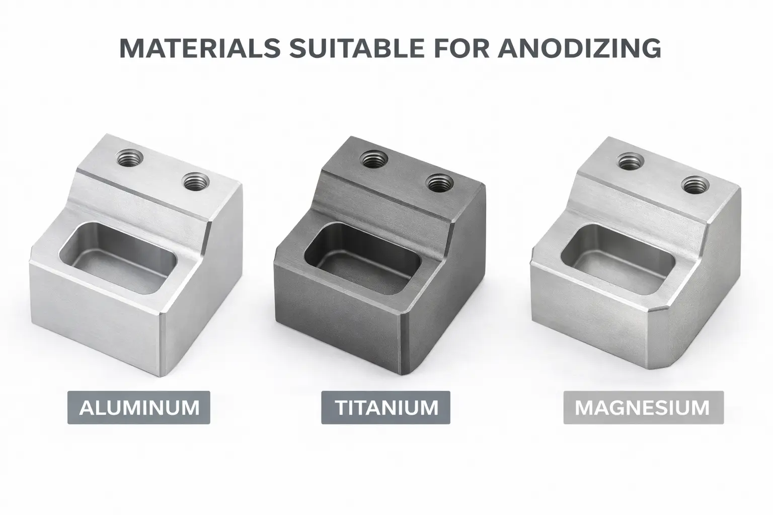Aluminum, titanium, and magnesium samples suitable for anodizing