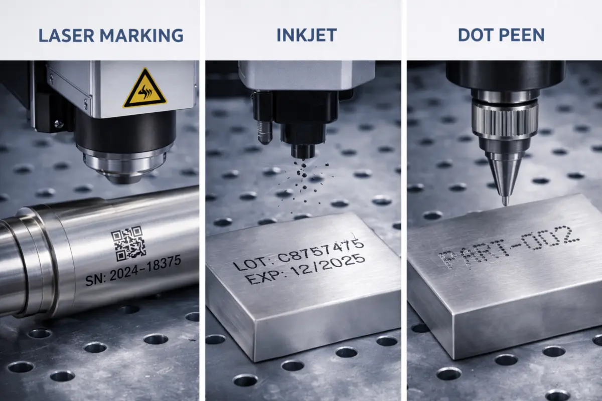Comparison of laser marking, inkjet, and dot peen mark
