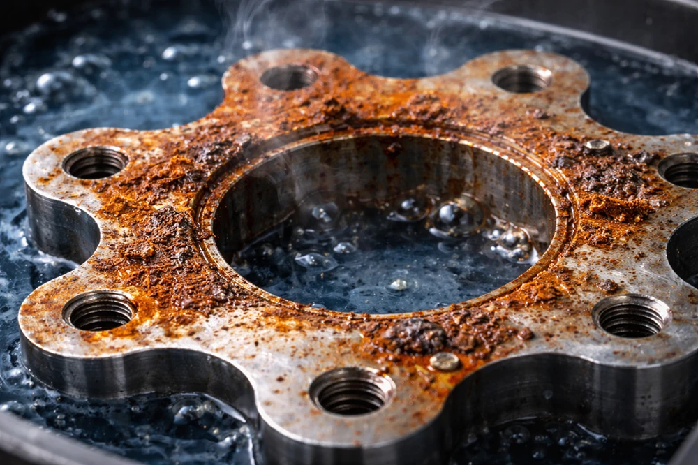 Corroded steel surface after anodizing attempt