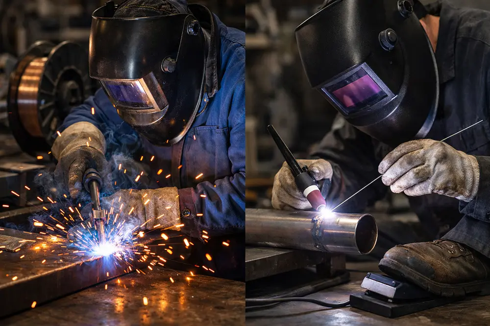 Side-by-side comparison of MIG welding and TIG welding