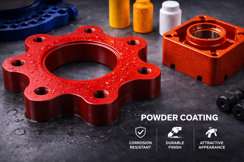 Powder-coated steel components with durable finish