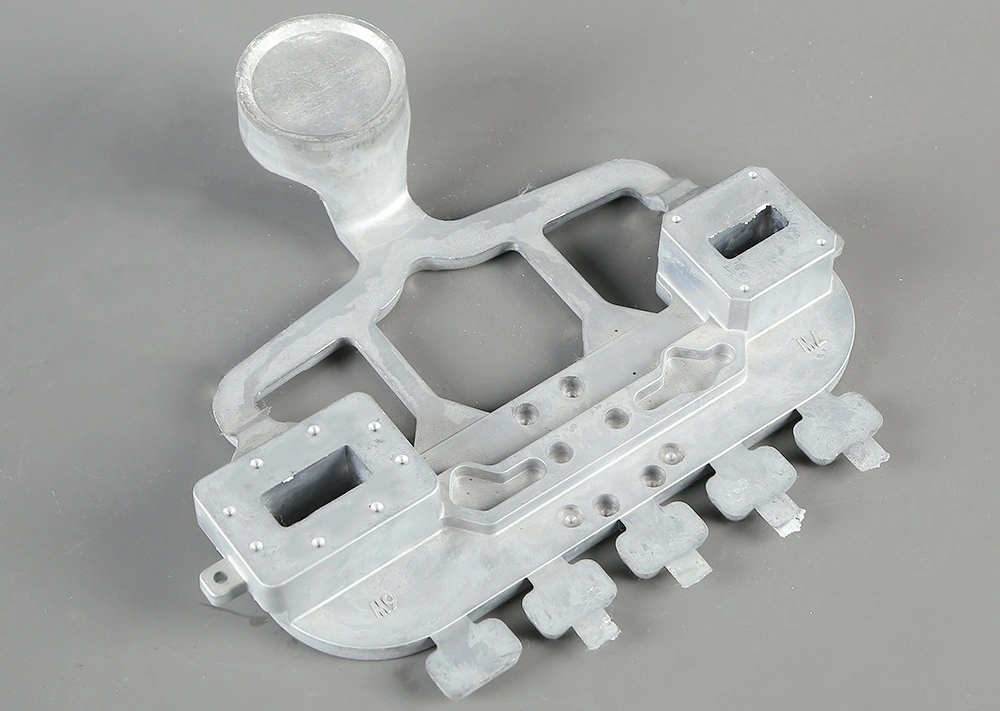 Close-up of a thin-walled aluminum part produced by die casting