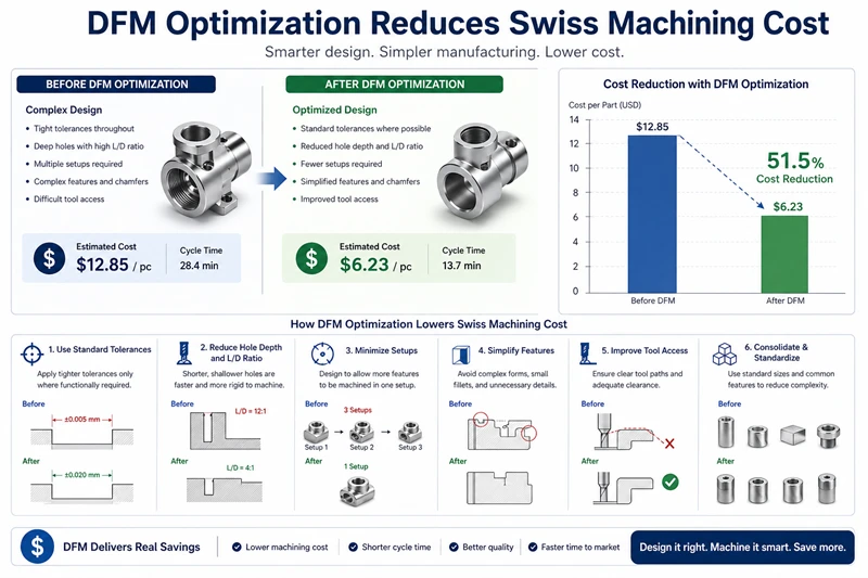 DFM optimization reduces Swiss machining cost