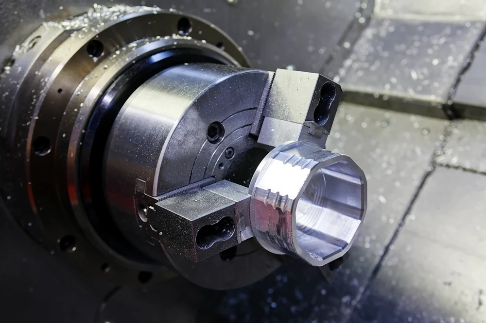 Large diameter metal part exceeding 1.25 inches processed on a conventional CNC turning center