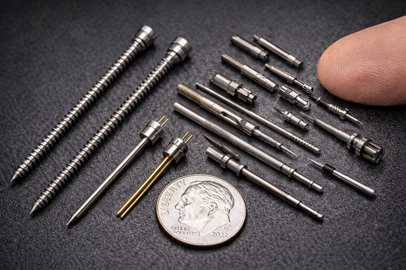 slender micro-components and medical bone screws manufactured by Swiss machining