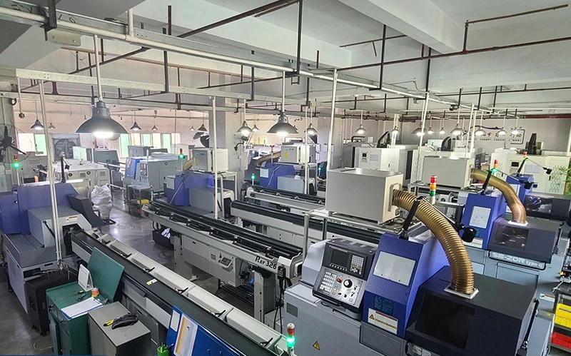 Swiss machining precision parts production in a CNC machining workshop