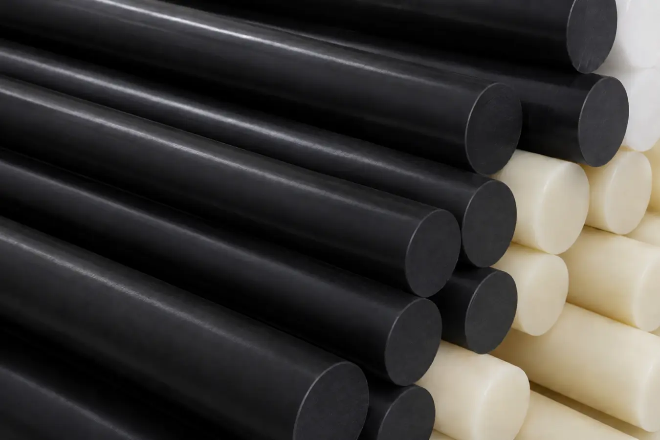 Black white and natural POM Delrin rods used for CNC machinin