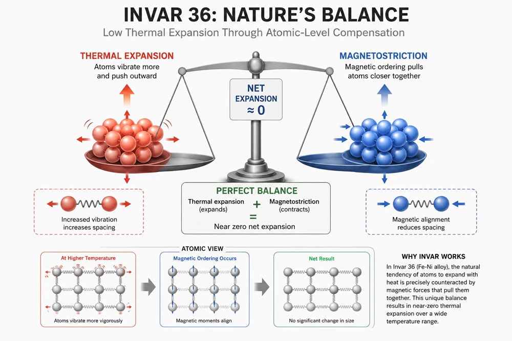 invar effect where magnetostriction perfectly counteracts thermal expansion at the atomic level