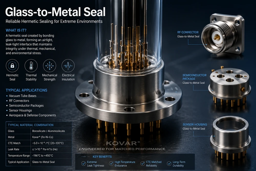 Kovar alloy components used for permanent glass-to-metal hermetic sealing