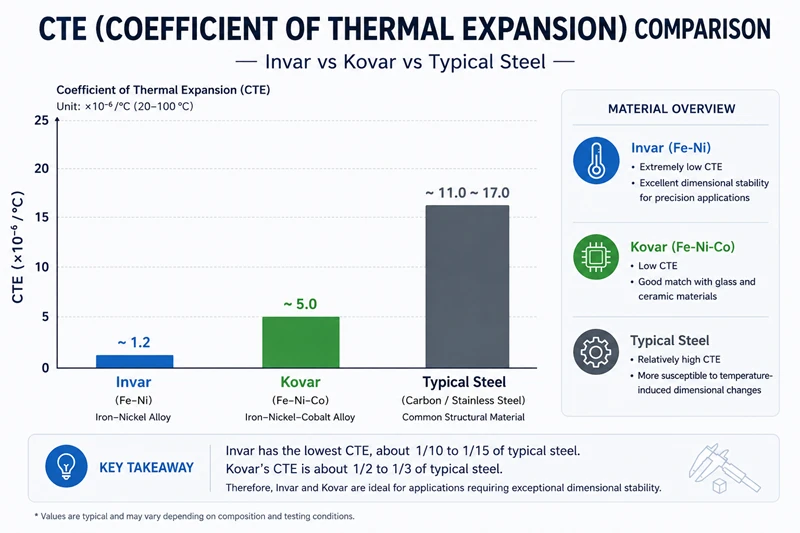Thermal expansion chart comparing the CTE of Invar 36 and Kovar alloys