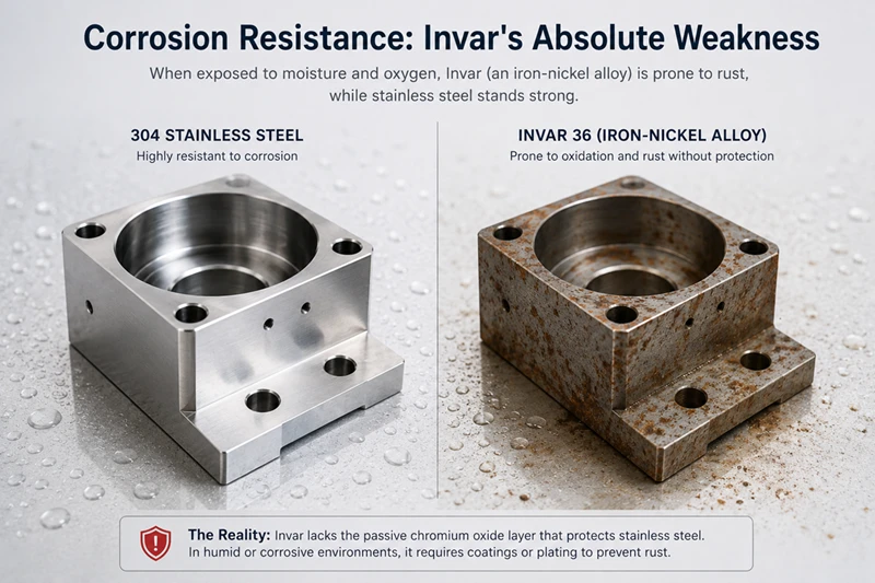 Precision CNC machined parts made from Invar 36 and 304 Stainless Steel highlighting their material differences
