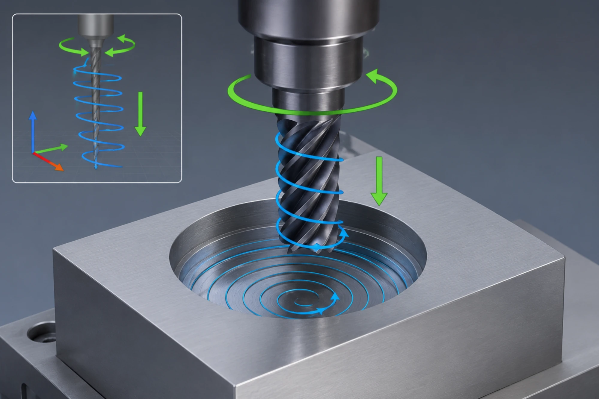 helical interpolation toolpath in CNC thread milling process