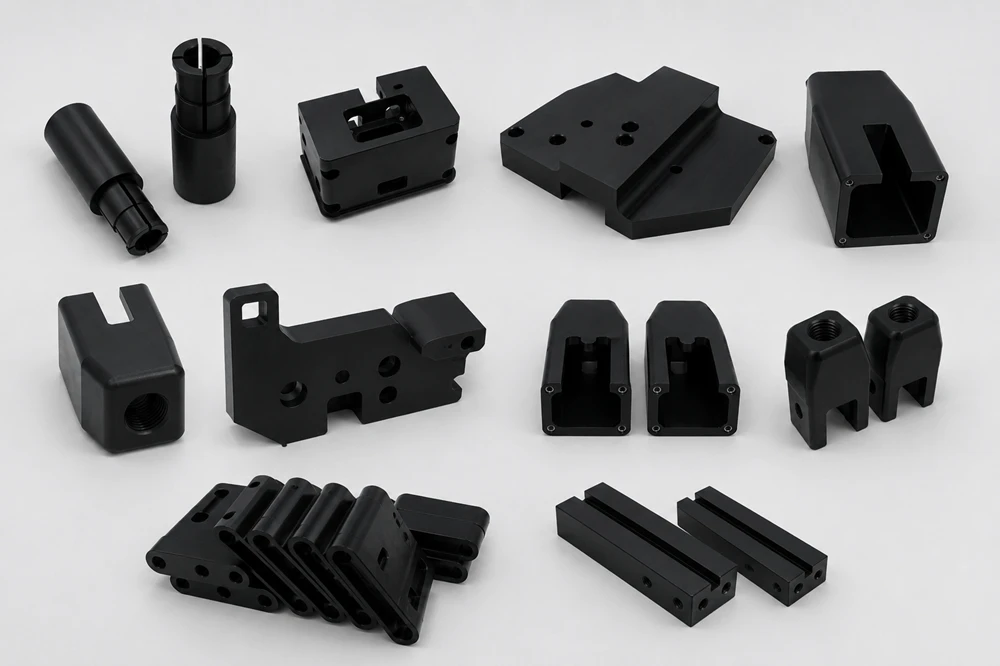 machined delrin brackets, connector blocks, connector housings for robotics and automation