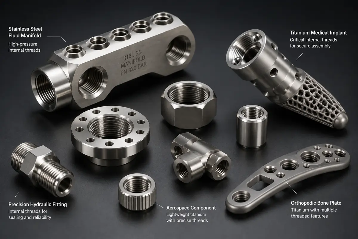 precision CNC machined parts with internal threads for medical and industrial applications