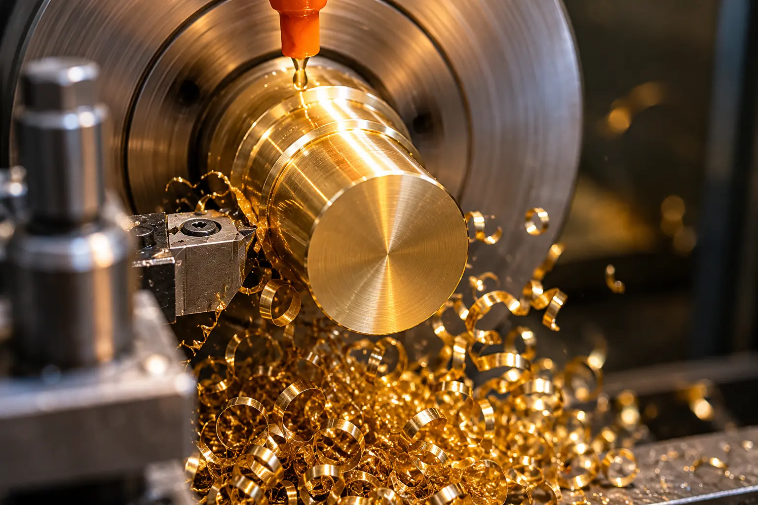 precision brass chip formation during CNC turning machining