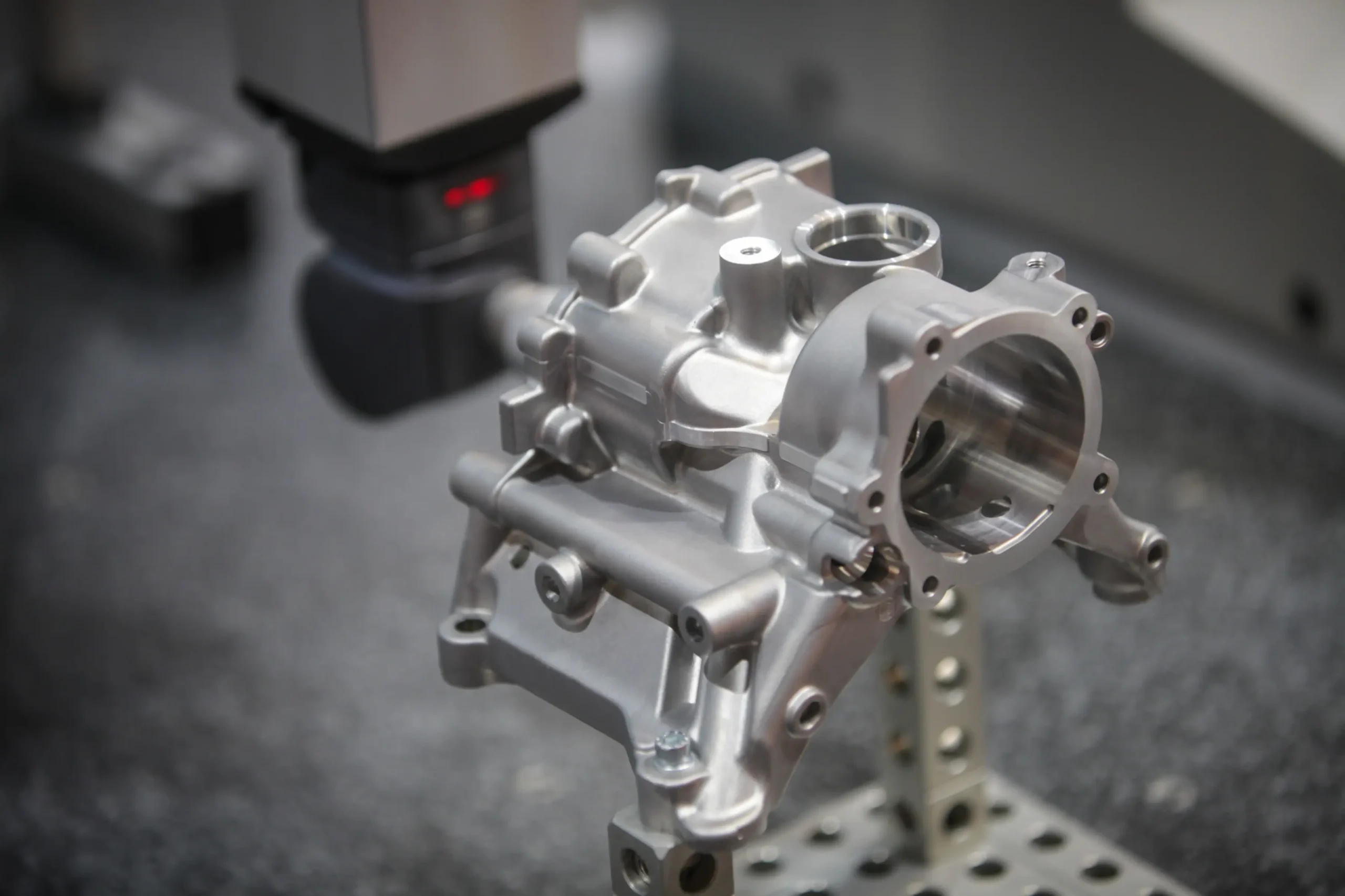 Die cast aluminum part under dimensional inspection