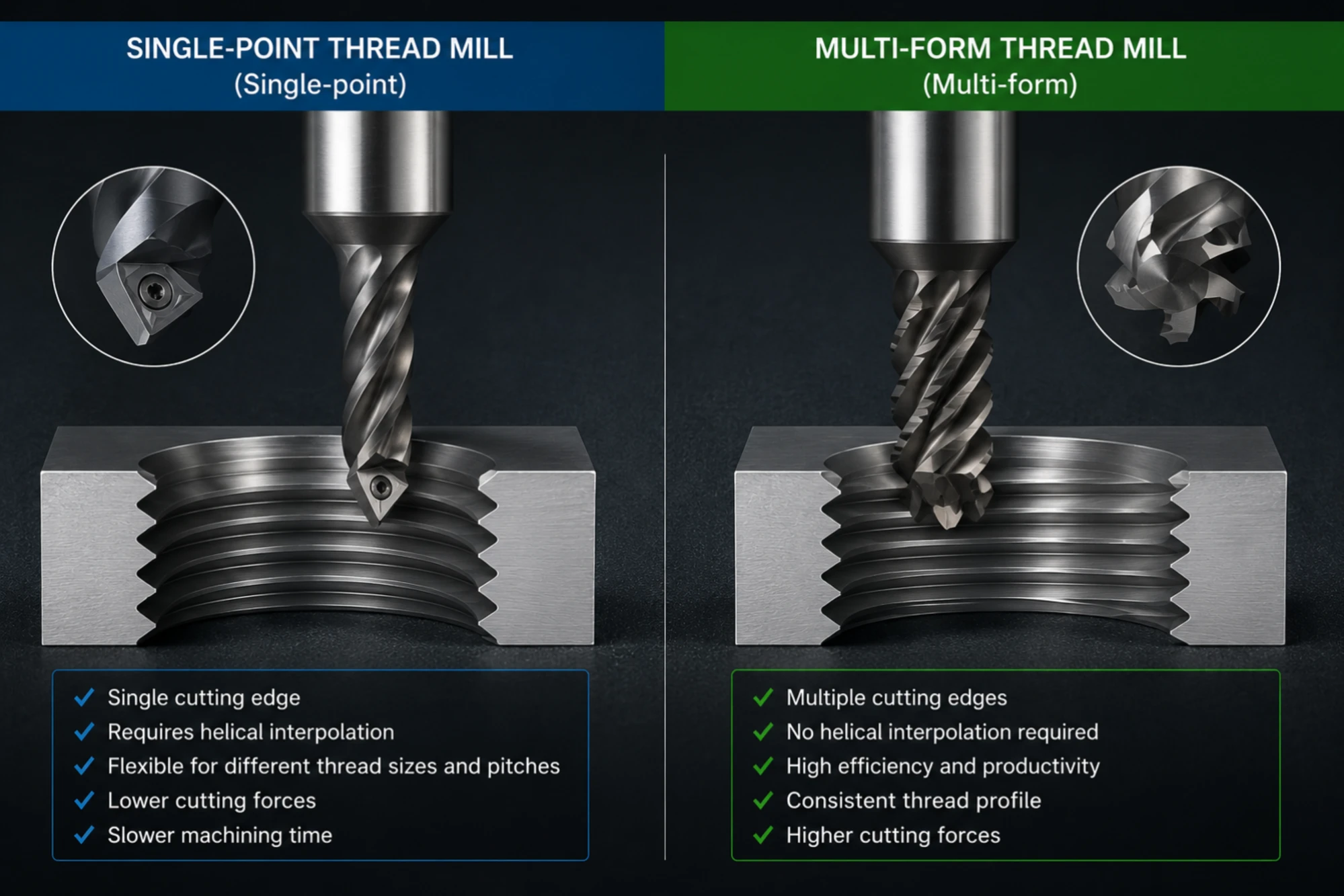 single-point vs multi-form thread milling cutters comparison