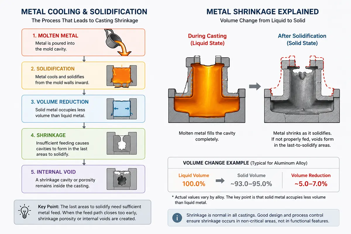 Casting shrinkage during metal solidification
