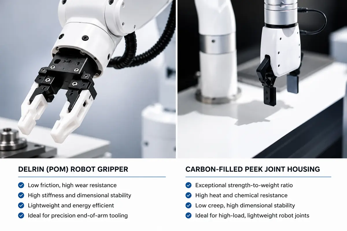 Delrin and PEEK components used in robotic applications