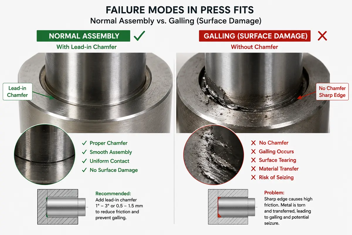Galling damage caused by improper press fit assembly