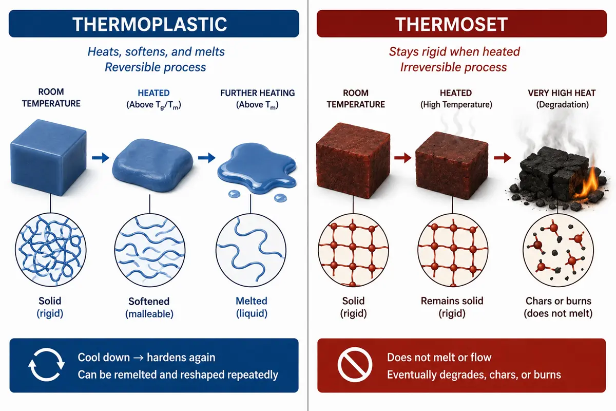 Heat response of thermoplastic and thermoset materials