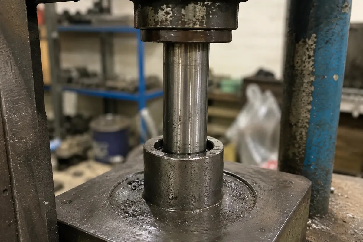 Press fitting a steel shaft into a bushing