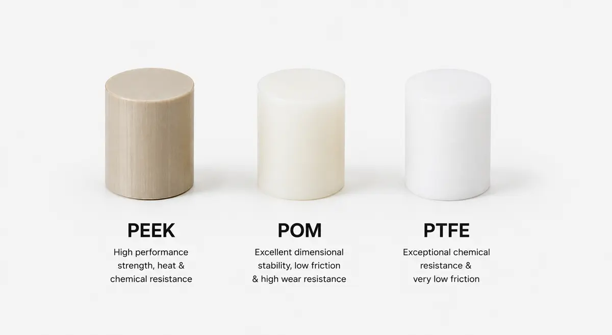 PEEK POM and PTFE materials for CNC plastic machining