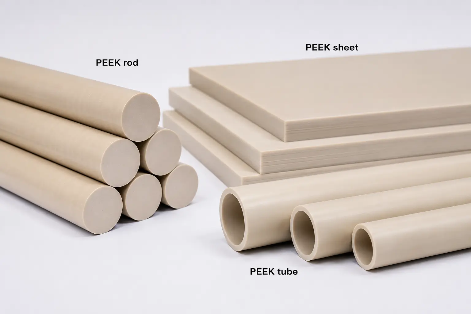 PEEK engineering plastic rods sheets and tubes used for CNC machining