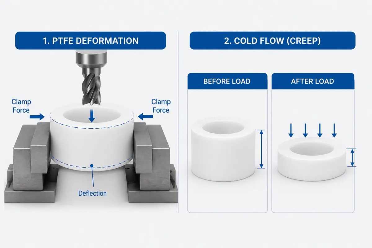 PTFE deformation and cold flow during CNC machining