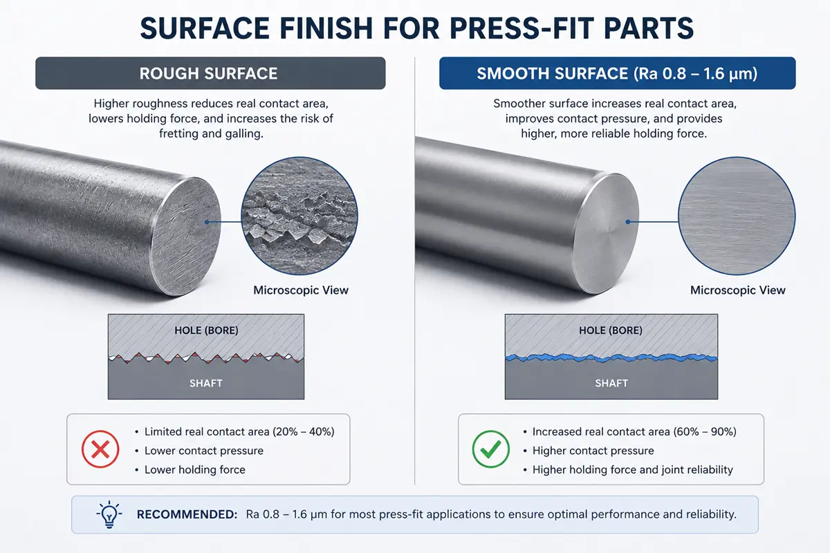 Surface finish effect on press fit performance