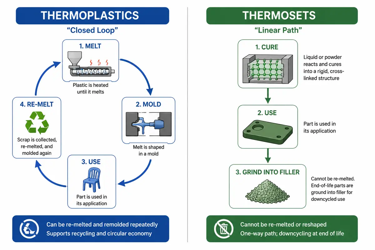 Thermoplastic recycling versus thermoset disposal process